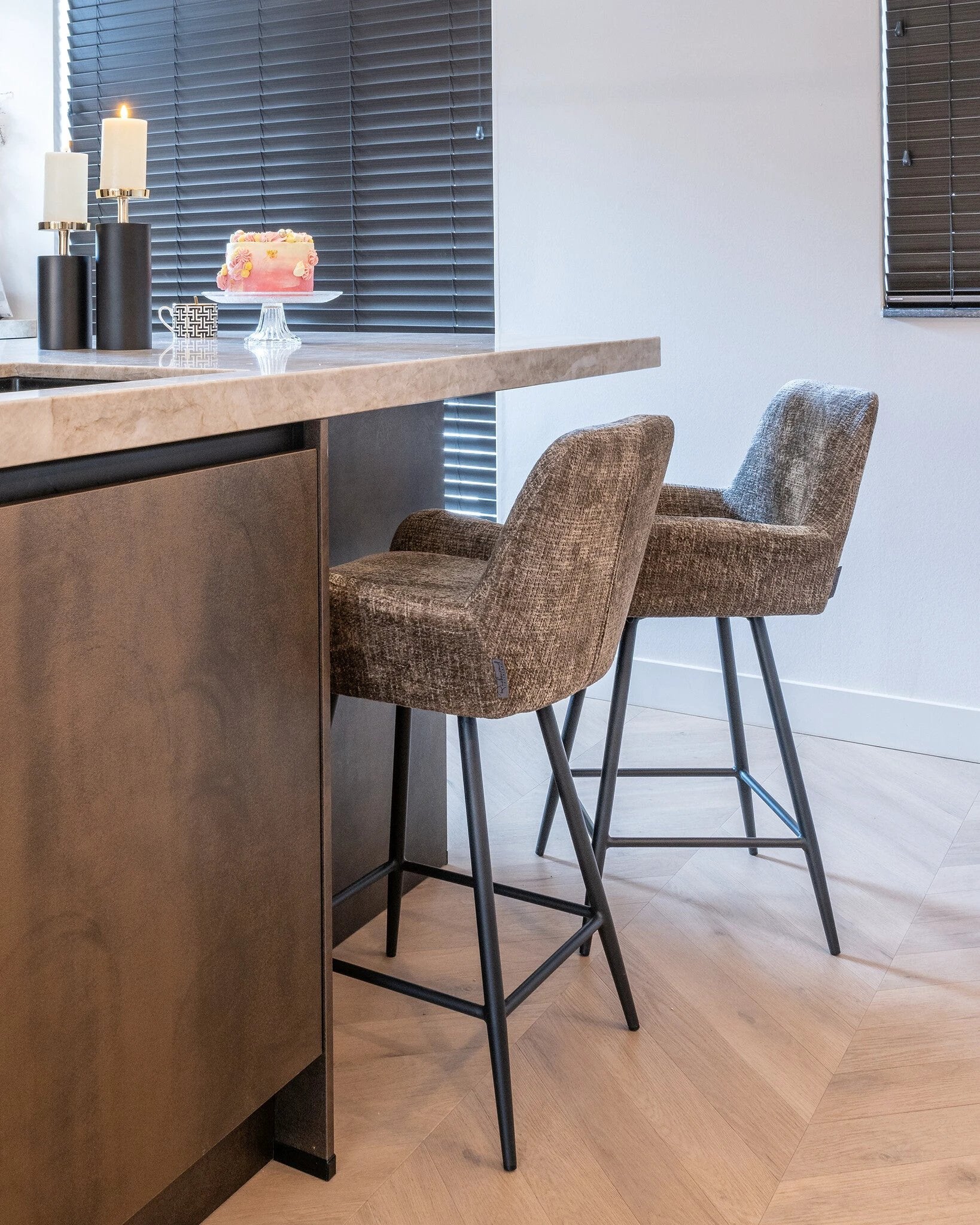 Draai Barstoel Linsey Stone Chenille - Laag by Richmond Interiors