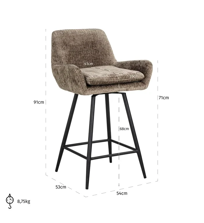Draai Barstoel Linsey Stone Chenille - Laag by Richmond Interiors
