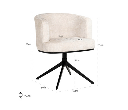 Draai Eetkamerstoel Cheyenne Beige Chenille - depauwwonen