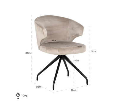 Draaibare Eetkamerstoel Milly Khaki Velvet - depauwwonen