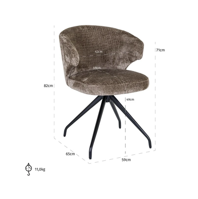 Draaibare Eetkamerstoel Milly Stone Chenille by Richmond Interiors