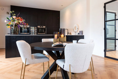 Eetkamerstoel Odessa White Bouclé Brushed Gold by Richmond Interiors