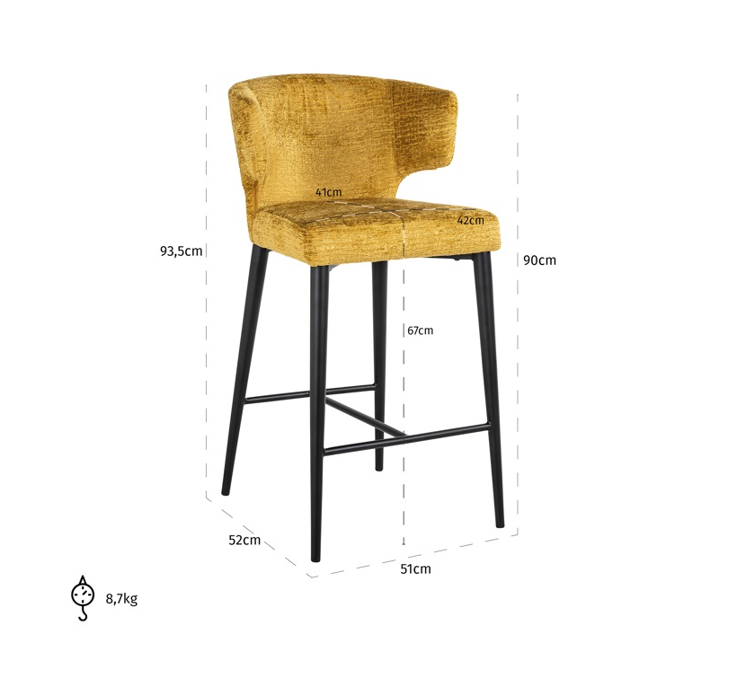 Barstoel Taylor Mustard Fusion - Laag - depauwwonen