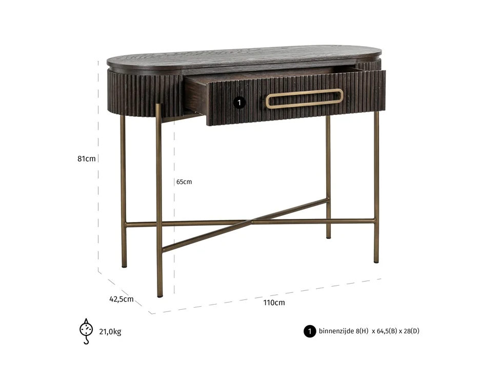 Wandtafel Luxor bruin - 1 lade - depauwwonen