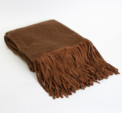 Plaid  Wol met suedine  franje in 5 kleuren - depauwwonen