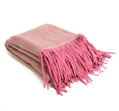 Plaid  Wol met suedine  franje in 5 kleuren - depauwwonen