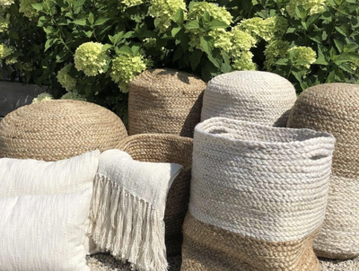 Poef gevlochten jute rond in 2 kleuren by Rocaflor