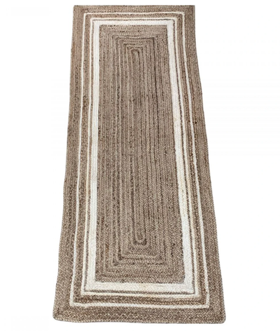 Loper jute naturel met offwhite lijnen by Rocaflor