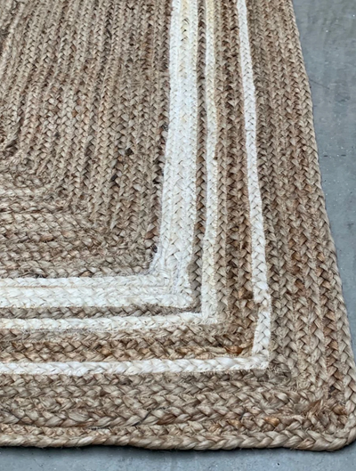 Loper jute naturel met offwhite lijnen by Rocaflor