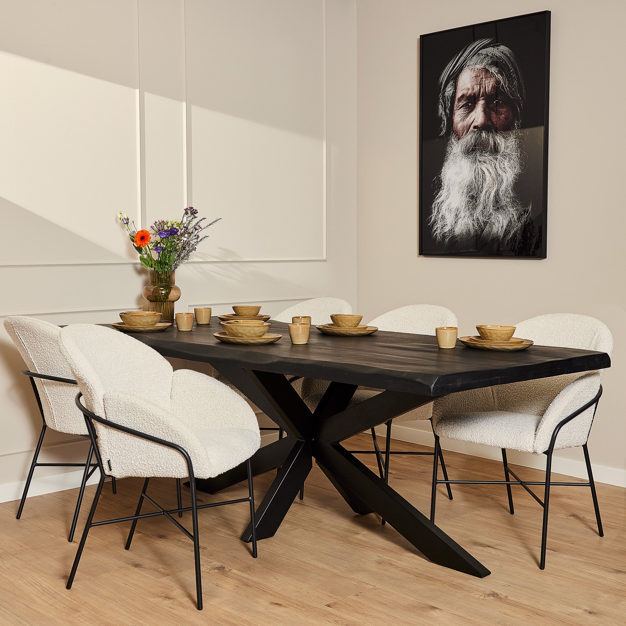 Boomstam eettafel Boston Black | 180 cm - depauwwonen
