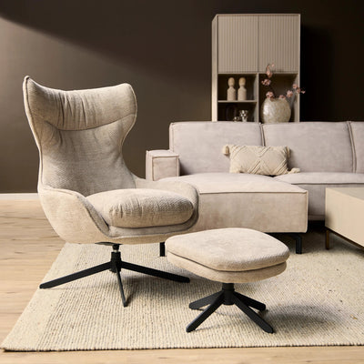 Fauteuil Olivia met voetenbankje | Taupe by Starfurn