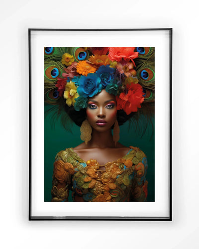 Moderne Adeola kunstwanddecoratie van Urban Cotton met zwart acryl lijst, inclusief kunstprint, glas en wandkleed.
