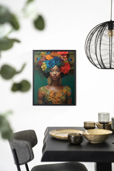 Moderne kunstwerk van Urban Cotton met houten frame in zwart, wanddecoratie met artprint, glas en wandkleed, Adeola collectie