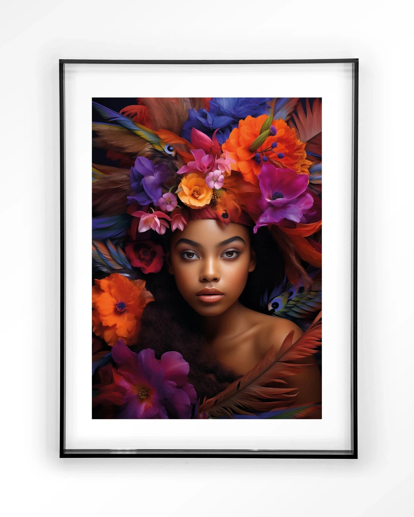 Moderne Adunbi kunstprint met zwart acryl frame, wanddecoratie met glas en textiel voor een eigentijdse uitstraling.