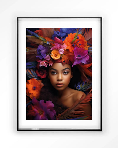 Moderne Adunbi kunstprint met zwart acryl frame, wanddecoratie met glas en textiel voor een eigentijdse uitstraling.