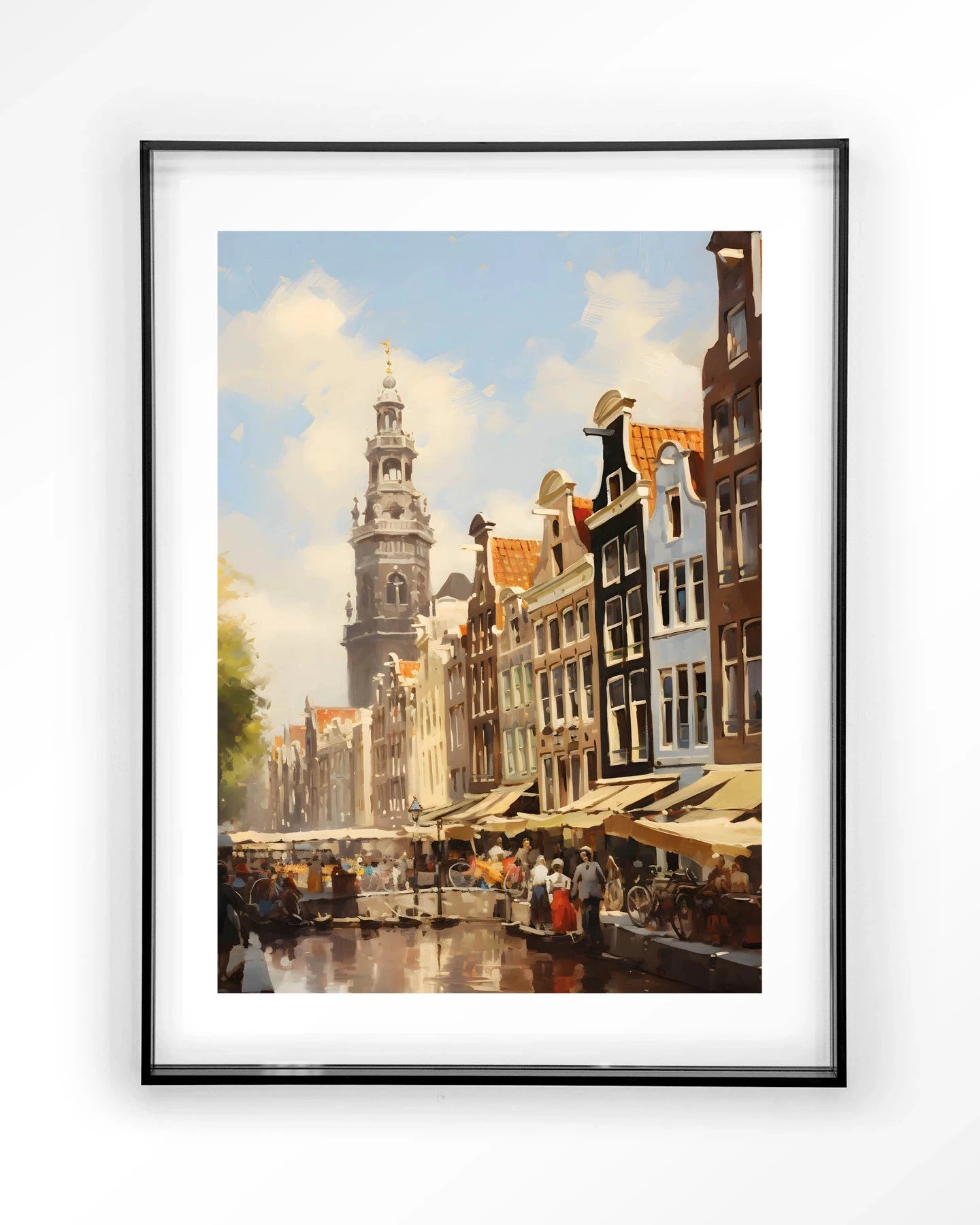 Amsterdam kunstprint met zwart acryl frame, moderne wanddecoratie van Urban Cotton met glass art en wandkleed.