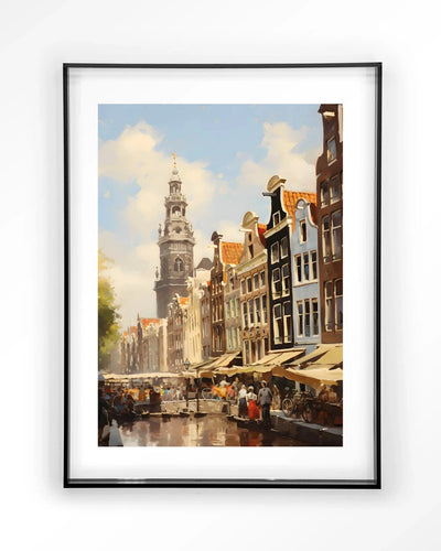 Amsterdam kunstprint met zwart acryl frame, moderne wanddecoratie van Urban Cotton met glass art en wandkleed.