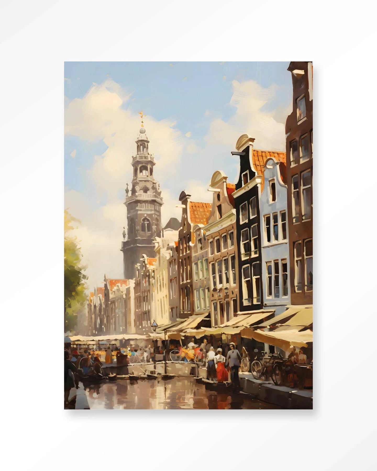 Moderne Amsterdam kunstwanddecoratie, inclusief artprint, glazen kunst en wandkleed van Urban Cotton, geschikt voor interieur.
