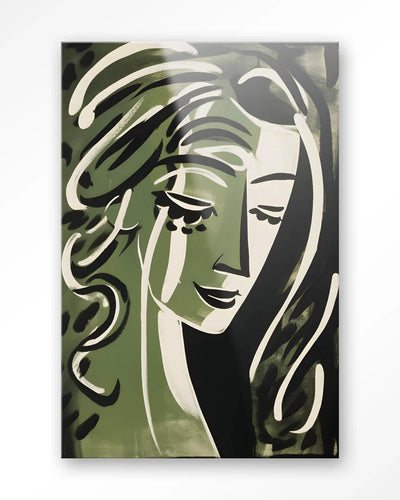 Moderne wanddecoratie van Urban Cotton met Aphrodite kunstprint, glasart en wandkleed, kleurrijk en artistiek ontwerp.