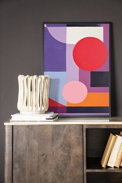 Moderne wanddecoratie van Urban Cotton, zwart houten frame met abstract kunstprint en glasart, ideaal voor interieur.