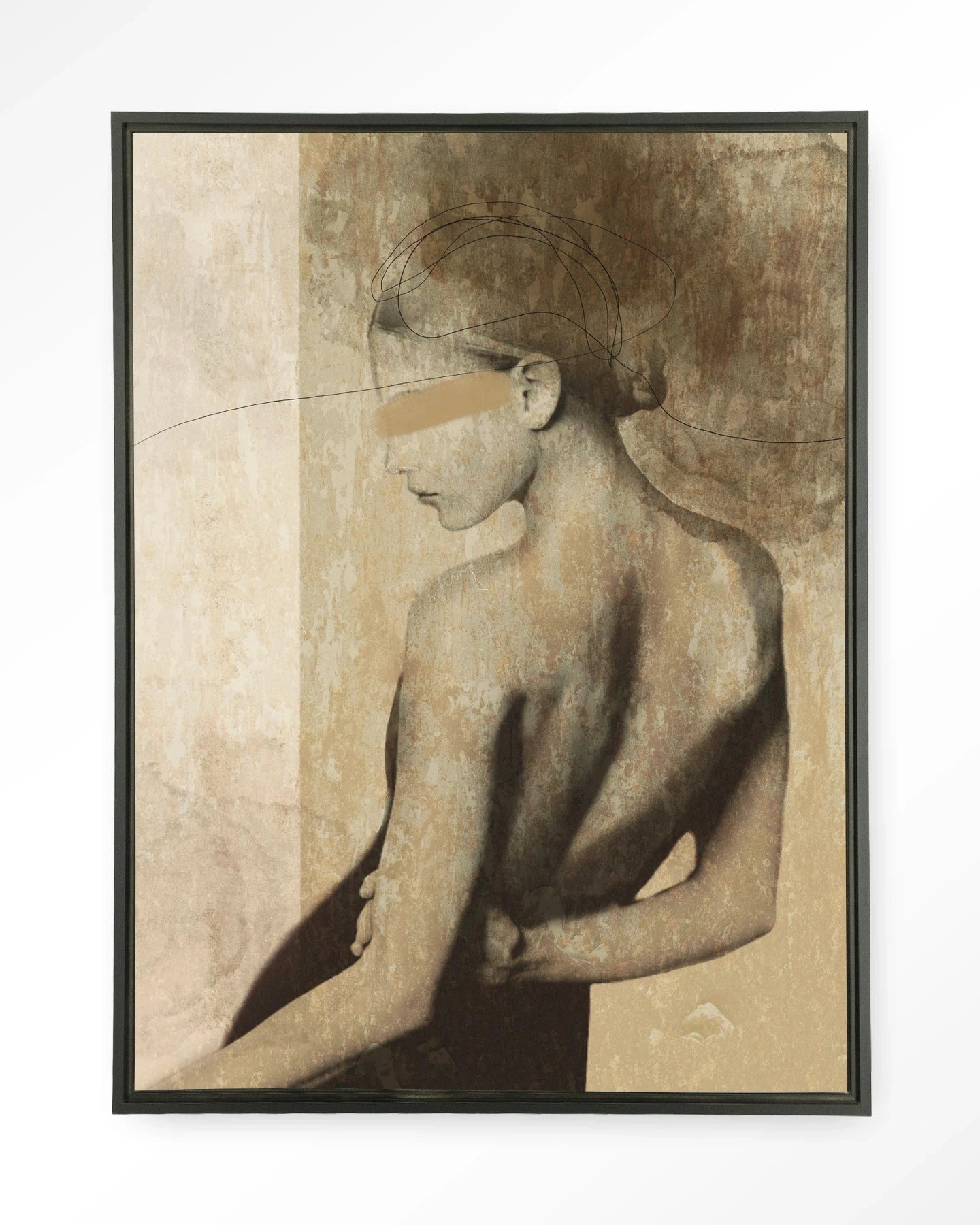 Moderne wanddecoratie van Urban Cotton met kunstprint, glas art en wandkleed, zwart frame, abstract ontwerp voor in huis.