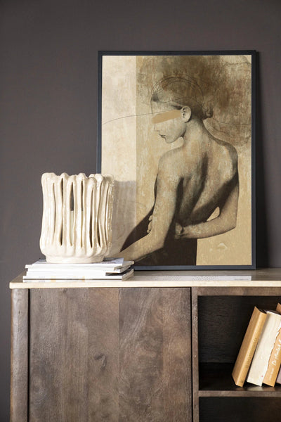 Modern wanddecoratie kunst van Urban Cotton met houten frame en zwart ontwerp, inclusief artprint, glas kunst en wandkleed.