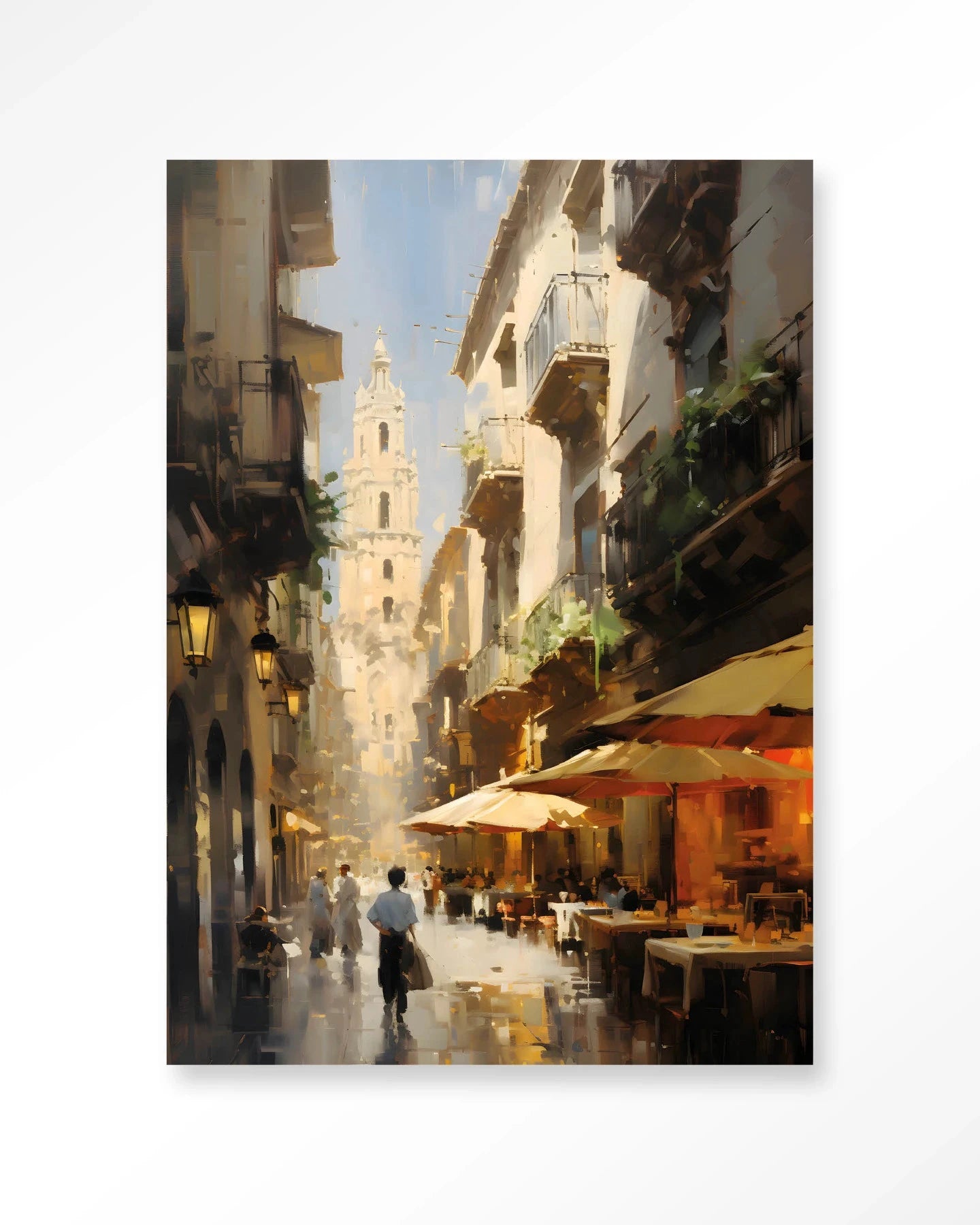 Moderne Barcelona wanddecoratie met kunstprint en glazen kunstwerk, perfect als wandkleed van Urban Cotton.