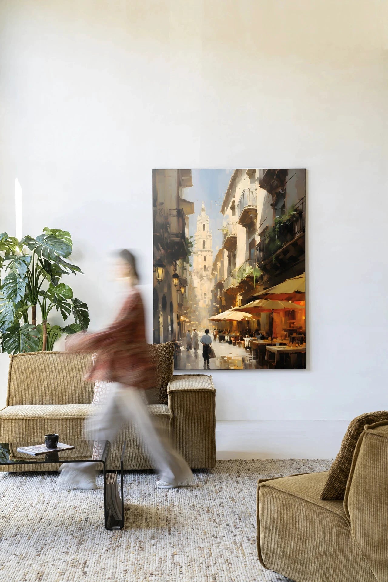 Moderne Barcelona wanddecoratie van Urban Cotton met kunstprint en wandkleed, geschikt voor stijlvolle interieurversiering