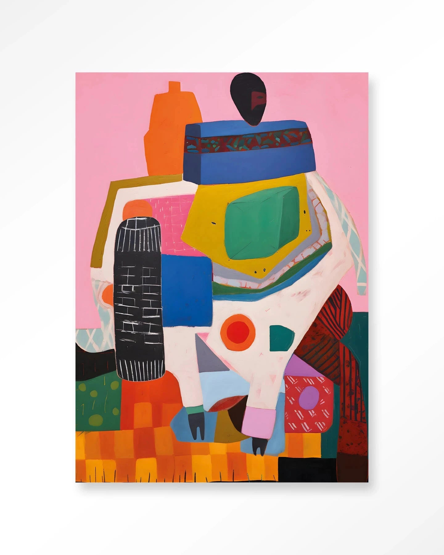 Moderne wanddecoratie van Urban Cotton met kleurrijk kunstprint, glasart en wandkleed in levendige abstracte stijl