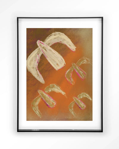 Moderne vogelkunstprint van Urban Cotton met zwart acryl frame, geschikt als wanddecoratie en kunstwerk voor interieur.