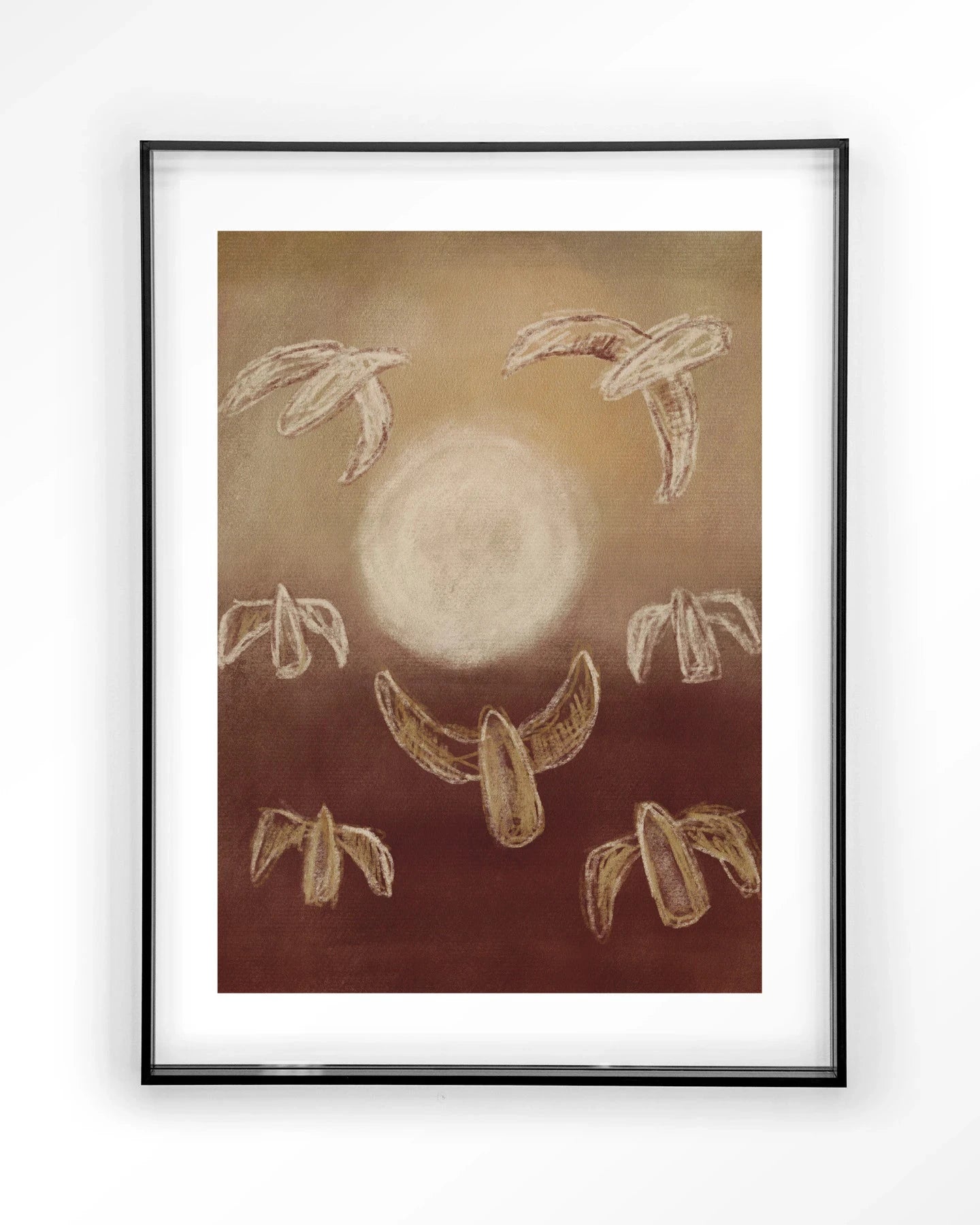 Moderne Birds By Night kunstprint met acryl frame in zwart, wanddecoratie van Urban Cotton met vogelontwerp