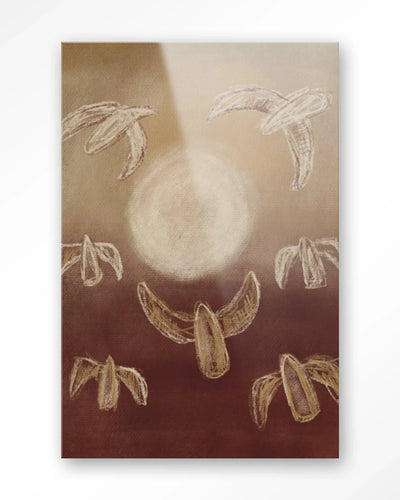 Moderne Birds By Night glaskunstwerk van Urban Cotton, abstracte vogelwanddecoratie met levendige kleuren en unieke details