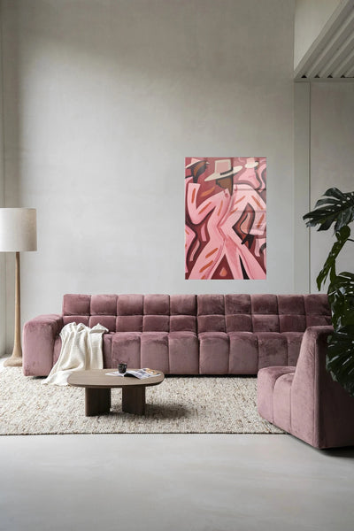 Moderne wanddecoratie van Urban Cotton met glaskunst en artprint, kleurrijk Boogie Woogie ontwerp voor op de muur