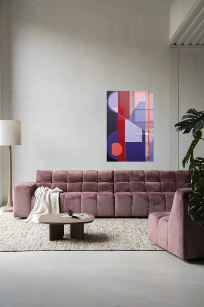 Modern wanddecoratie bundle met glasartprint, wandkleed en kunstwerk van Urban Cotton, kleurrijk en stijlvol interieuraccessoire.