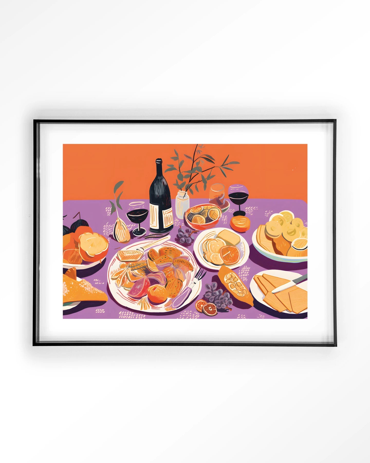Moderne wanddecoratie van Urban Cotton met kunstprint van de Burgundian Table, ingelijst in zwart acryl, geschikt als glasart of wandkleed.