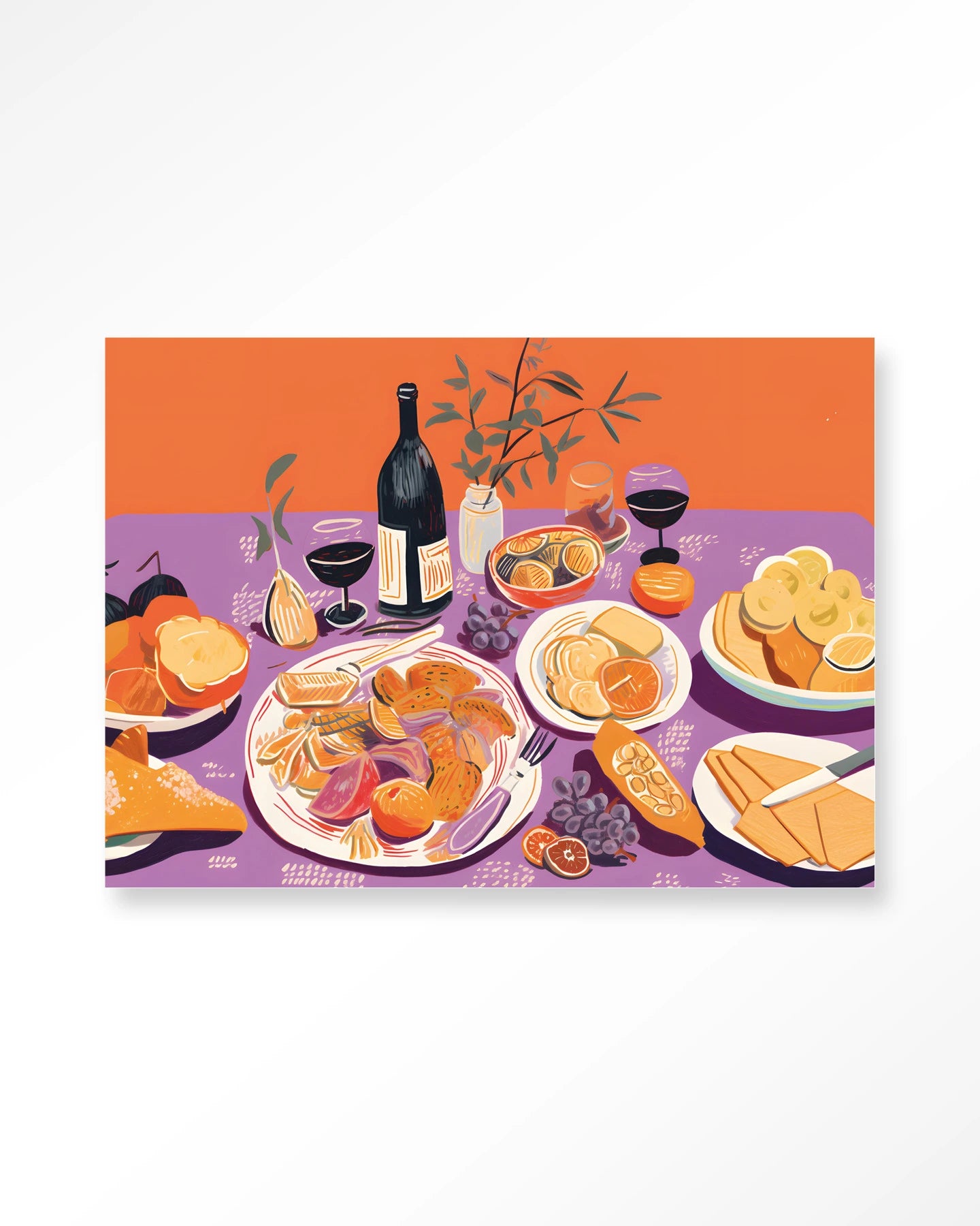 Moderne wanddecoratie met kunstprint van Urban Cotton, Burgundian Table, glaskunst en wandkleed voor stijlvolle interieurs