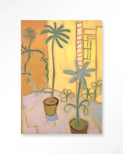 Moderne wanddecoratie van Urban Cotton met kunstprint, glasart en wandkleed met Cabo Verde thema, kleurrijk en decoratief.