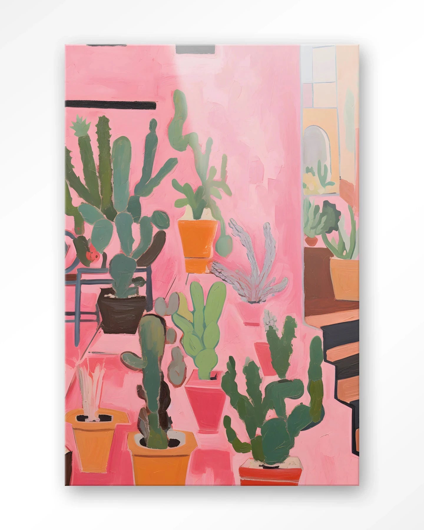 Moderne cactus kunstprint van Urban Cotton op glas, geschikt als wanddecoratie of wandkleed voor een unieke uitstraling.