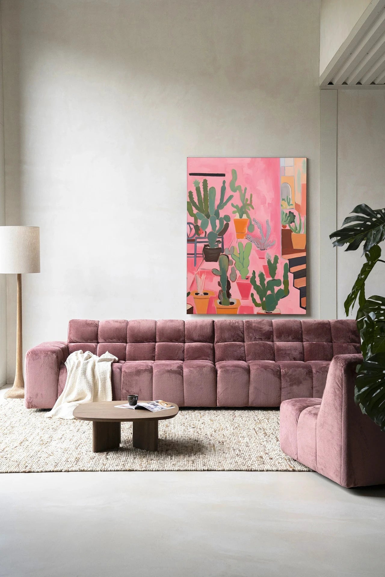 Moderne cactus artprint en wandkleed van Urban Cotton, kleurrijke cactus wanddecoratie voor in huis