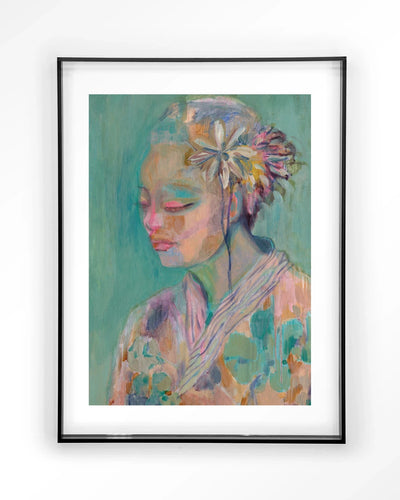 Moderne Calm kunstprint met zwart acryl lijst, geschikt als wanddecoratie, van Urban Cotton, met abstracte design en glasdetails.