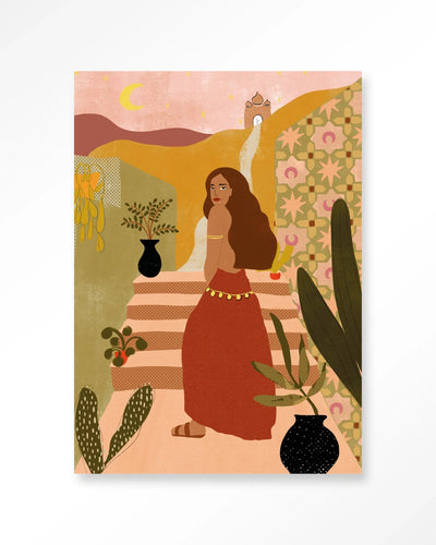 Urban Cotton Caribbean Night moderne kunst wanddecoratie met artprint, glas en wandkleed, kleurrijk en artistiek design.