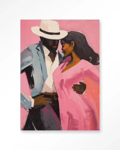 Moderne wanddecoratie kunstwerk "Cha Cha Cha" van Urban Cotton met kleurrijk artprint, glas en wandkleed voor in huis.