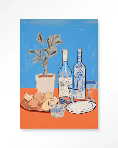 Moderne cocktailtafel kunstwerk door Urban Cotton, glasart en wandkleed voor stijlvolle wanddecoratie in huis.