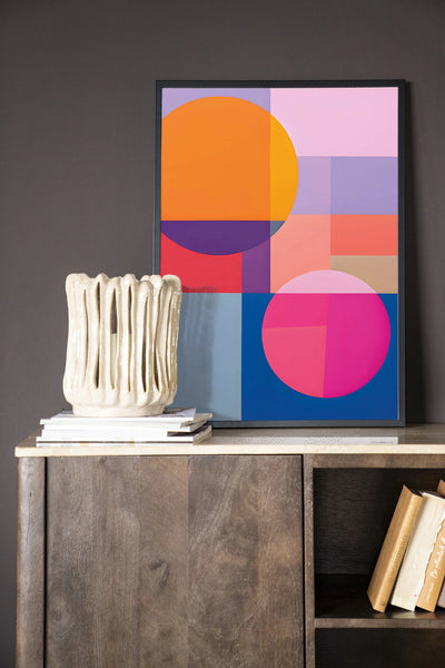 Moderne wanddecoratie van Urban Cotton met houten frame, combineert kunst, glasart en wandkleed voor stijlvolle interieurversiering