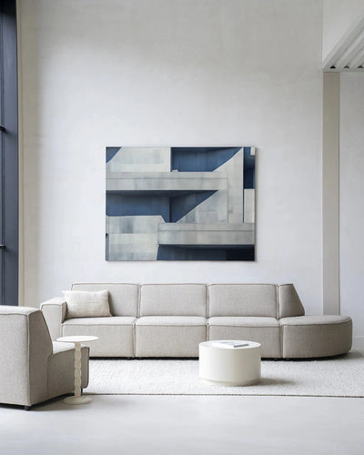 Concrete Cube kunstwanddecoratie van Urban Cotton, modern glas kunstwerk en wandkleed met abstract ontwerp in frame