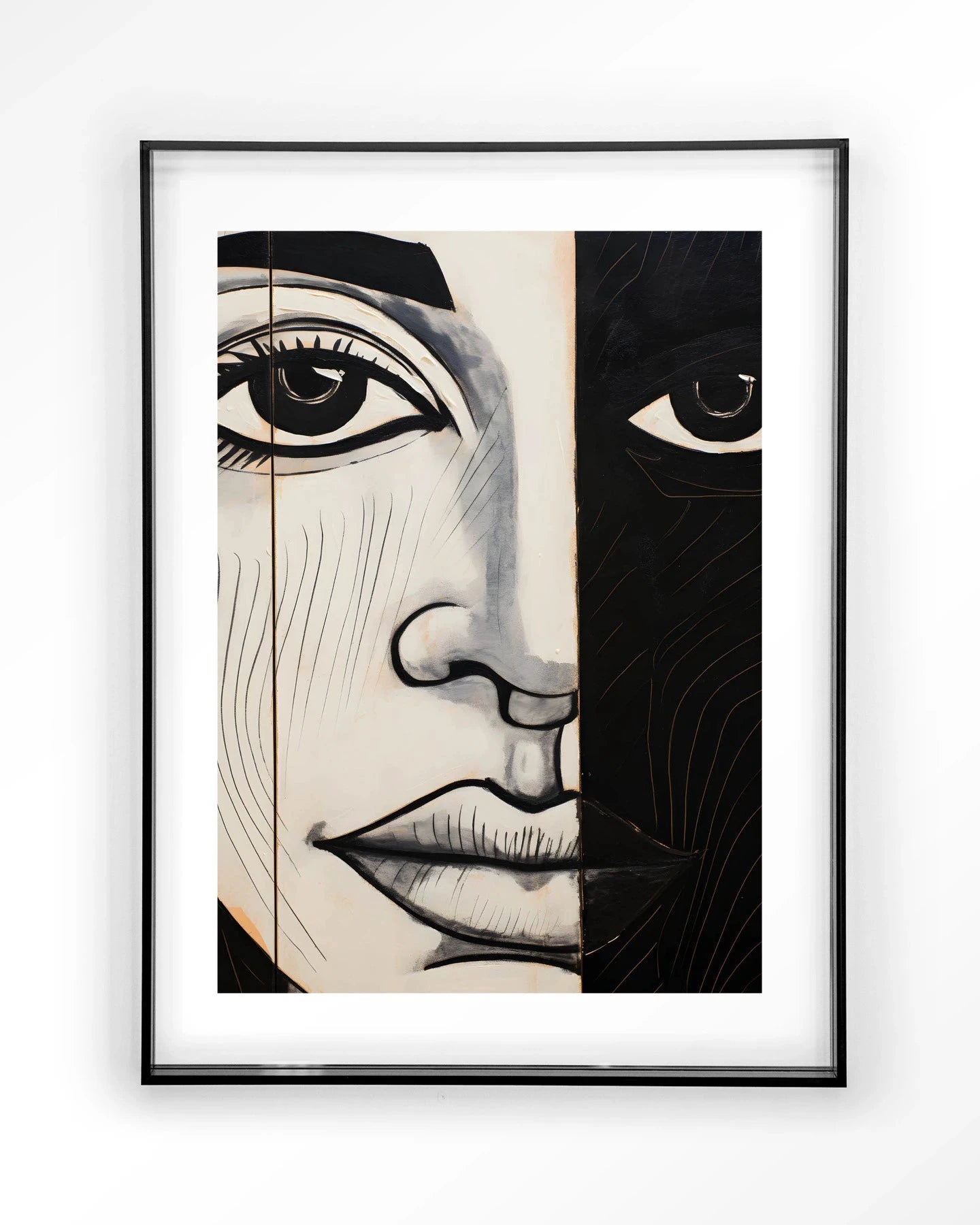 Moderne wanddecoratie kunst van Urban Cotton met contrast, inclusief artprint en zwart acryl frame, geschikt voor stijlvolle interieurdecoratie.