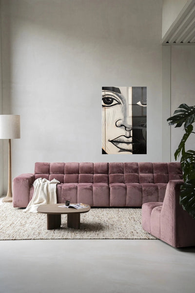 Moderne wanddecoratie van Urban Cotton met glaskunst en kunstprint in contrastkleur, geschikt voor stijlvolle interieuraccenten.