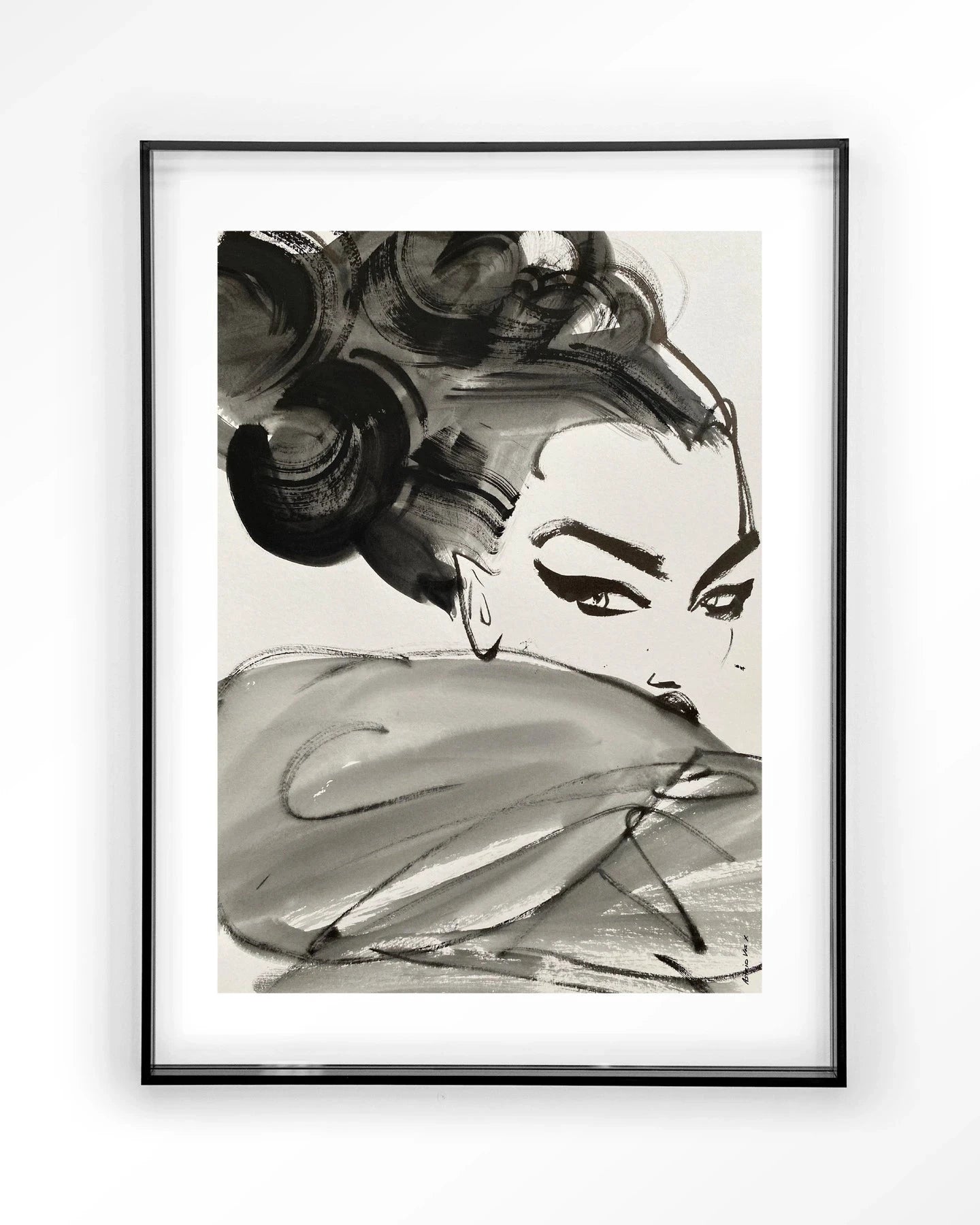Moderne wanddecoratie van Urban Cotton, kunstprint met acrylic lijst en zwart glas, Couture Allure design voor stijlvolle muren