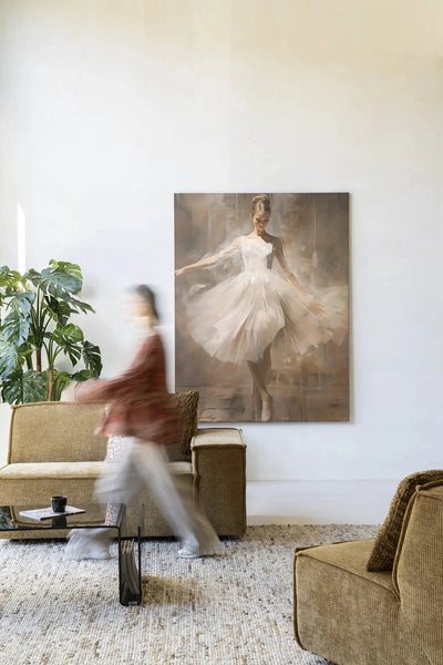 Moderne dansende ballerina kunstprint van Urban Cotton, wanddecoratie met glas en wandkleed met dansmotief, fraai en artistiek ontwerp