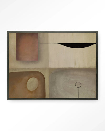 Moderne wanddecoratie van Urban Cotton met zwart wandkleed en floating frame, kunstwerk met glas en textiel voor muurdecoratie